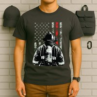 Fireman In Front Of American Flag Cool Firefighter Flag T-Shirt