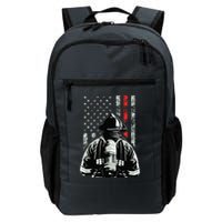 Fireman In Front Of American Flag Cool Firefighter Flag Backpack