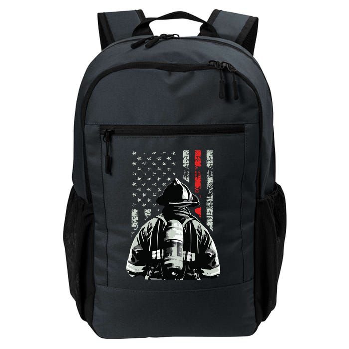 Fireman In Front Of American Flag Cool Firefighter Flag Backpack