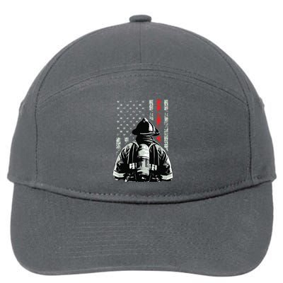 Fireman In Front Of American Flag Cool Firefighter Flag 7-Panel Snapback Hat
