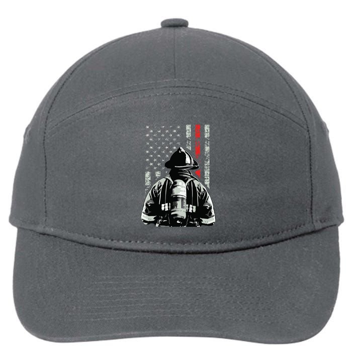 Fireman In Front Of American Flag Cool Firefighter Flag 7-Panel Snapback Hat