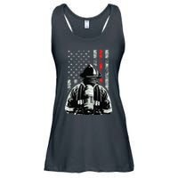 Fireman In Front Of American Flag Cool Firefighter Flag Ladies Essential Flowy Tank