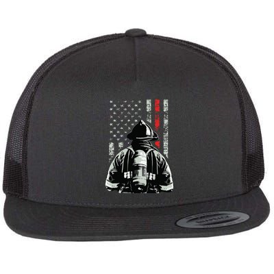 Fireman In Front Of American Flag Cool Firefighter Flag Flatbill Hat