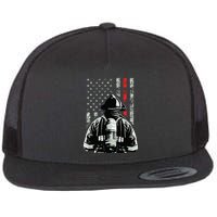 Fireman In Front Of American Flag Cool Firefighter Flag Flatbill Hat