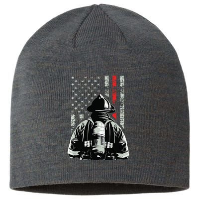 Fireman In Front Of American Flag Cool Firefighter Flag Sustainable Beanie