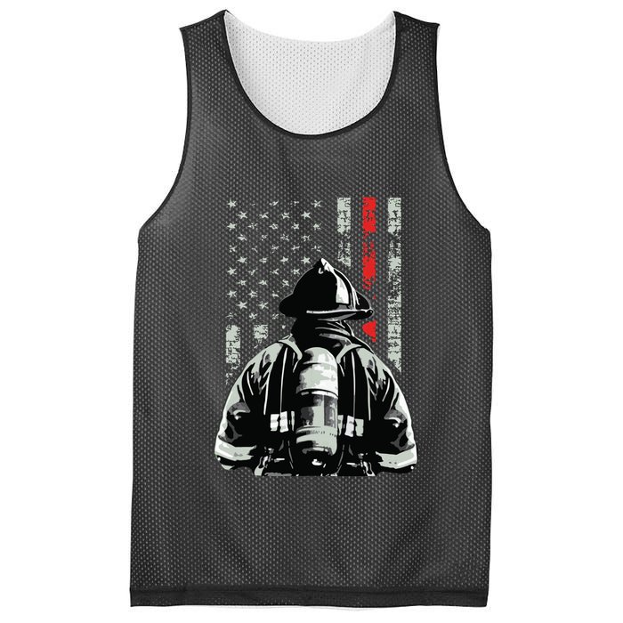Fireman In Front Of American Flag Cool Firefighter Flag Mesh Reversible Basketball Jersey Tank