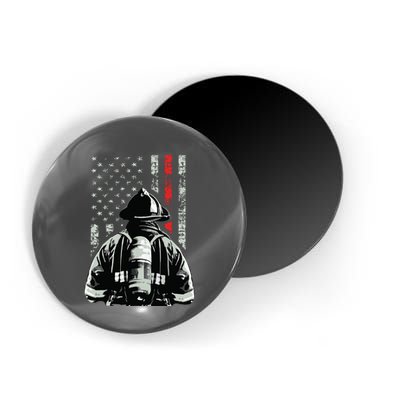 Fireman In Front Of American Flag Cool Firefighter Flag Magnet