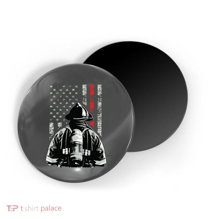 Fireman In Front Of American Flag Cool Firefighter Flag Magnet