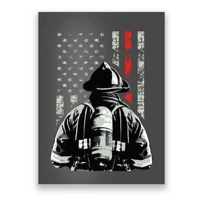 Fireman In Front Of American Flag Cool Firefighter Flag Poster