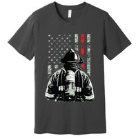 Fireman In Front Of American Flag Cool Firefighter Flag Premium T-Shirt