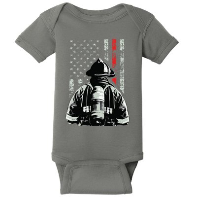 Fireman In Front Of American Flag Cool Firefighter Flag Baby Bodysuit