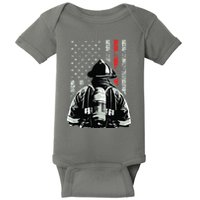 Fireman In Front Of American Flag Cool Firefighter Flag Baby Bodysuit