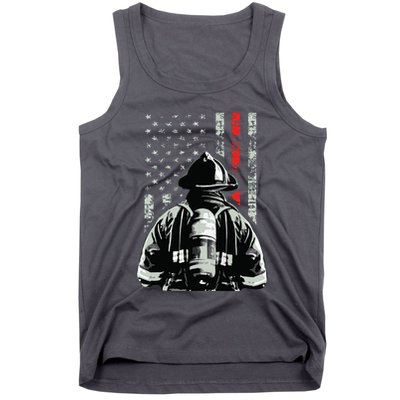 Fireman In Front Of American Flag Cool Firefighter Flag Tank Top
