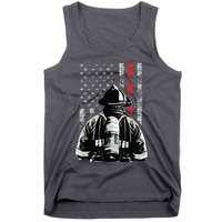 Fireman In Front Of American Flag Cool Firefighter Flag Tank Top