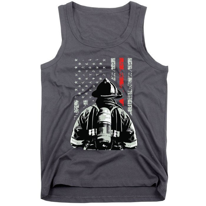 Fireman In Front Of American Flag Cool Firefighter Flag Tank Top