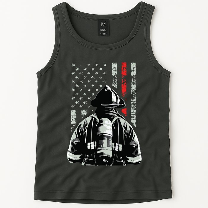 Fireman In Front Of American Flag Cool Firefighter Flag Tank Top