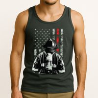Fireman In Front Of American Flag Cool Firefighter Flag Tank Top