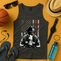 Fireman In Front Of American Flag Cool Firefighter Flag Tank Top