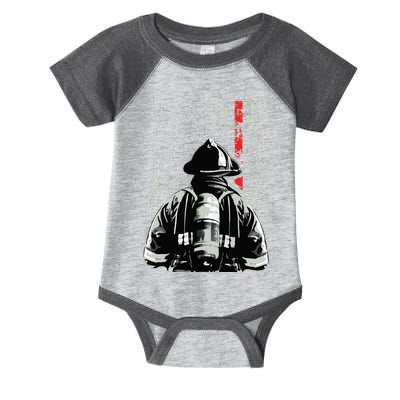 Fireman In Front Of American Flag Cool Firefighter Flag Infant Baby Jersey Bodysuit