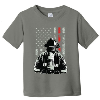 Fireman In Front Of American Flag Cool Firefighter Flag Toddler T-Shirt