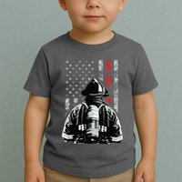 Fireman In Front Of American Flag Cool Firefighter Flag Toddler T-Shirt