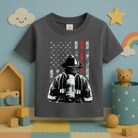 Fireman In Front Of American Flag Cool Firefighter Flag Toddler T-Shirt