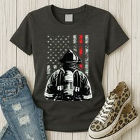 Fireman In Front Of American Flag Cool Firefighter Flag Womens T-Shirt