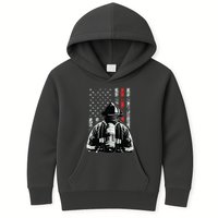 Fireman In Front Of American Flag Cool Firefighter Flag Kids Hoodie