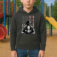 Fireman In Front Of American Flag Cool Firefighter Flag Kids Hoodie