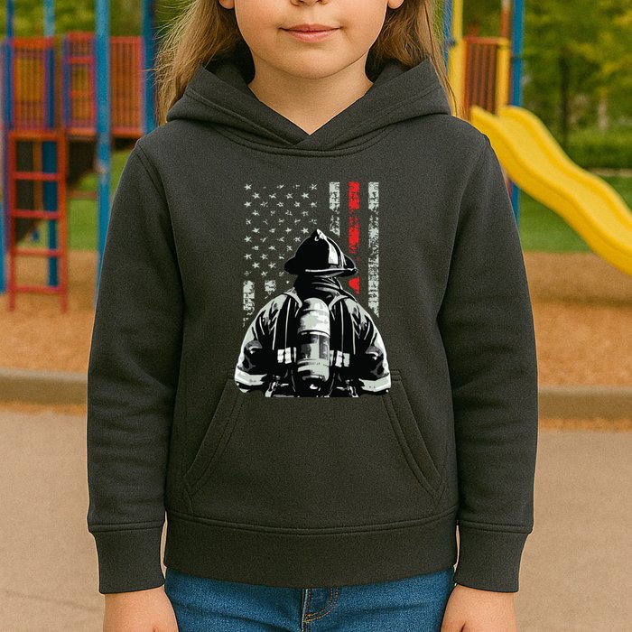 Fireman In Front Of American Flag Cool Firefighter Flag Kids Hoodie