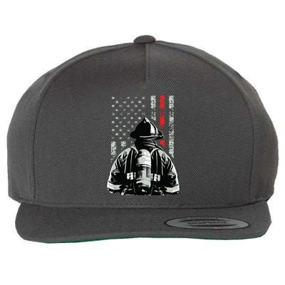 Fireman In Front Of American Flag Cool Firefighter Flag Wool Snapback Cap
