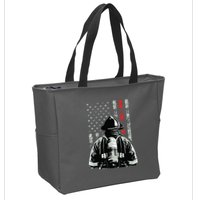 Fireman In Front Of American Flag Cool Firefighter Flag Zip Tote Bag