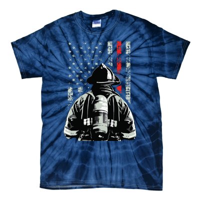 Fireman In Front Of American Flag Cool Firefighter Flag Tie-Dye T-Shirt