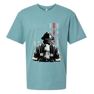 Fireman In Front Of American Flag Cool Firefighter Flag Sueded Cloud Jersey T-Shirt