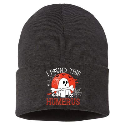 Funny I Found This Humerus Boo Ghost Halloween Costume Sustainable Knit Beanie