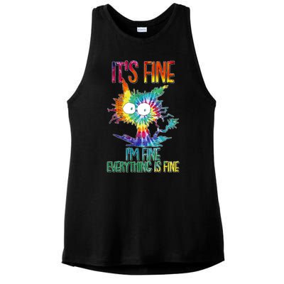 Funny It's Fine I'm Fine Everything Is Fine Tie Dye Cat Ladies PosiCharge Tri-Blend Wicking Tank