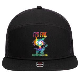 Funny It's Fine I'm Fine Everything Is Fine Tie Dye Cat 7 Panel Mesh Trucker Snapback Hat