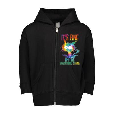 Funny It's Fine I'm Fine Everything Is Fine Tie Dye Cat Toddler Zip Fleece Hoodie