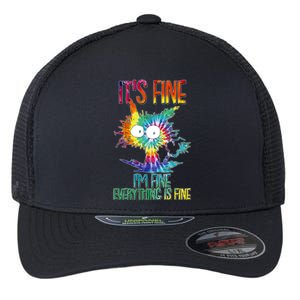 Funny It's Fine I'm Fine Everything Is Fine Tie Dye Cat Flexfit Unipanel Trucker Cap