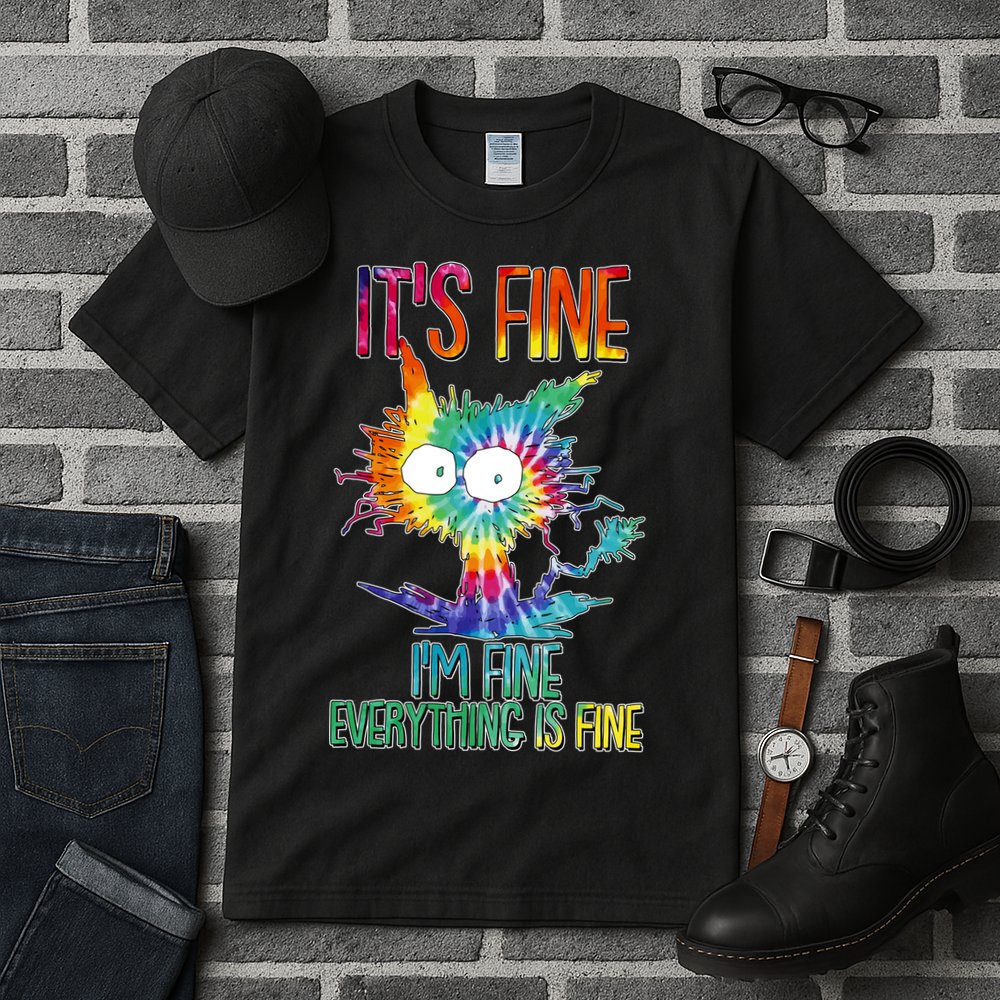 Funny It's Fine I'm Fine Everything Is Fine Tie Dye Cat Tall T-Shirt