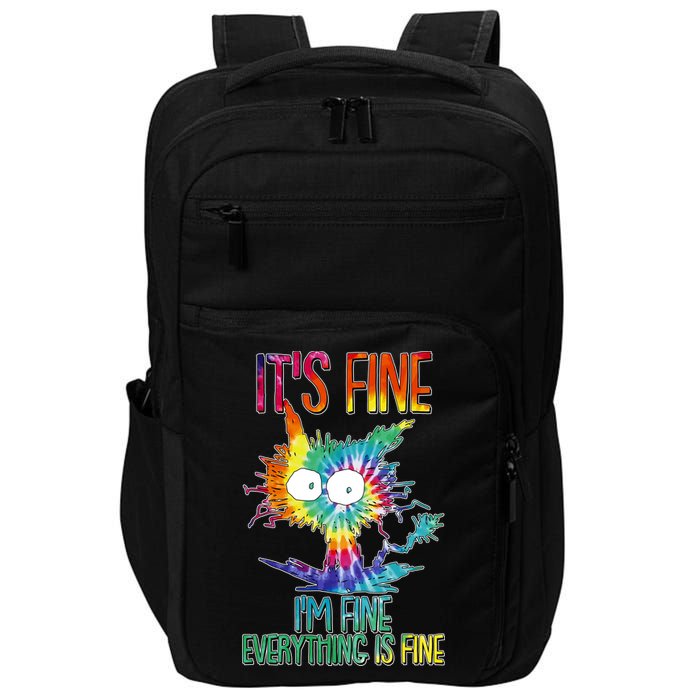 Funny It's Fine I'm Fine Everything Is Fine Tie Dye Cat Impact Tech Backpack