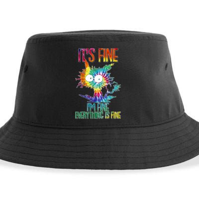 Funny It's Fine I'm Fine Everything Is Fine Tie Dye Cat Sustainable Bucket Hat