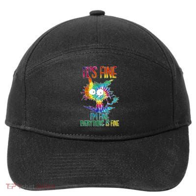 Funny It's Fine I'm Fine Everything Is Fine Tie Dye Cat 7-Panel Snapback Hat