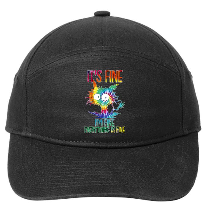 Funny It's Fine I'm Fine Everything Is Fine Tie Dye Cat 7-Panel Snapback Hat