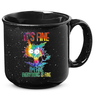 Funny It's Fine I'm Fine Everything Is Fine Tie Dye Cat 15oz Campfire Ceramic Mug