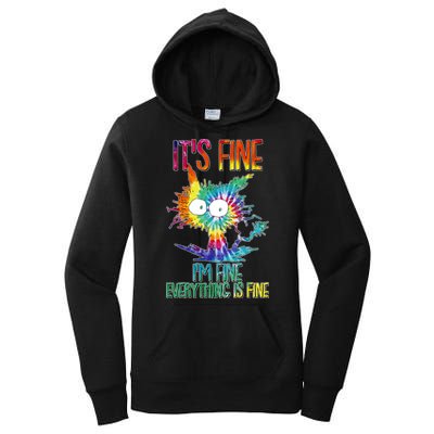 Funny It's Fine I'm Fine Everything Is Fine Tie Dye Cat Women's Pullover Hoodie