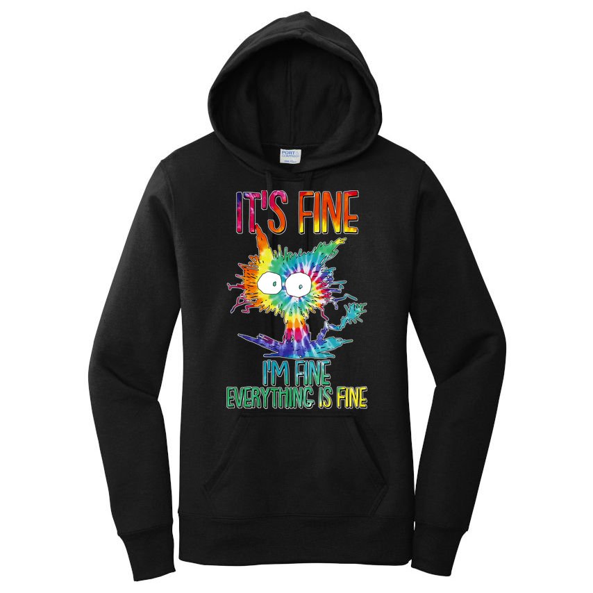 Funny It's Fine I'm Fine Everything Is Fine Tie Dye Cat Women's Pullover Hoodie