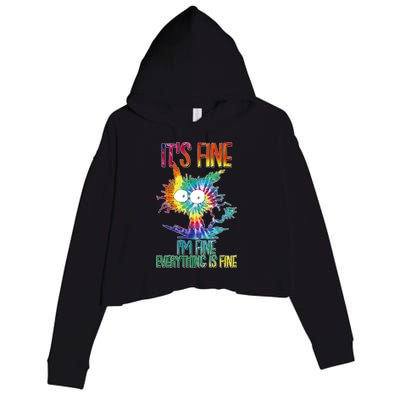 Funny It's Fine I'm Fine Everything Is Fine Tie Dye Cat Crop Fleece Hoodie