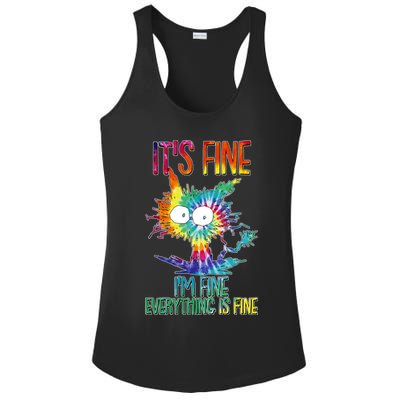 Funny It's Fine I'm Fine Everything Is Fine Tie Dye Cat Ladies PosiCharge Competitor Racerback Tank