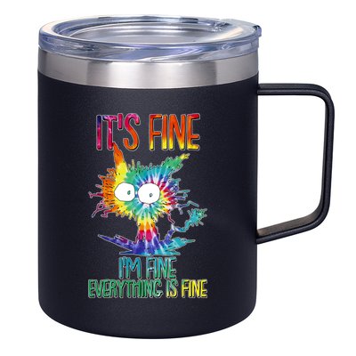 Funny It's Fine I'm Fine Everything Is Fine Tie Dye Cat 12oz Stainless Steel Coffee Mug